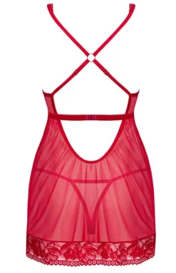 Damskie Obsessive Koszulki|Seksowna Koszula Nocna - czerwona koszulka babydoll i stringi Lacelove