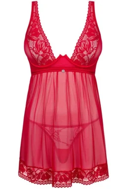 Damskie Obsessive Koszulki|Seksowna Koszula Nocna - czerwona koszulka babydoll i stringi Lacelove