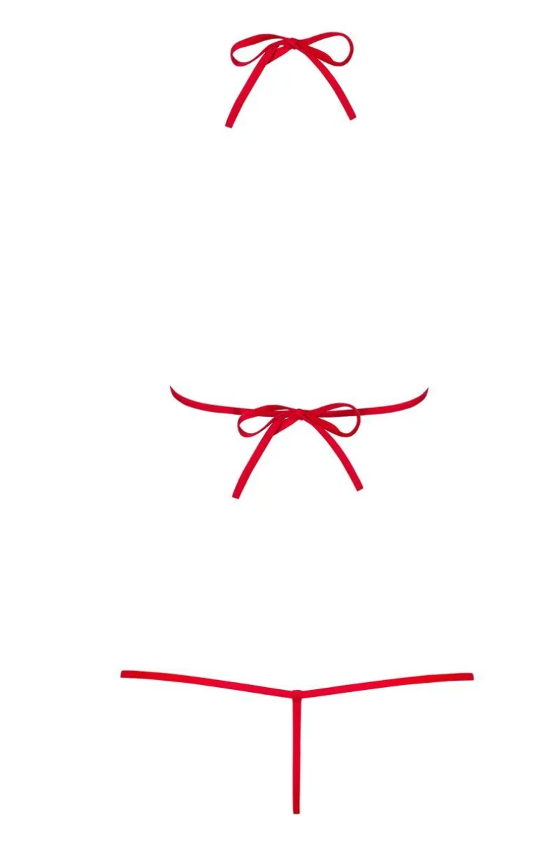 Obsessive czerwone body damskie ze sznureczków i koronki Luiza teddy red