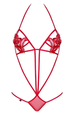 Obsessive czerwone body damskie ze sznureczków i koronki Luiza teddy red