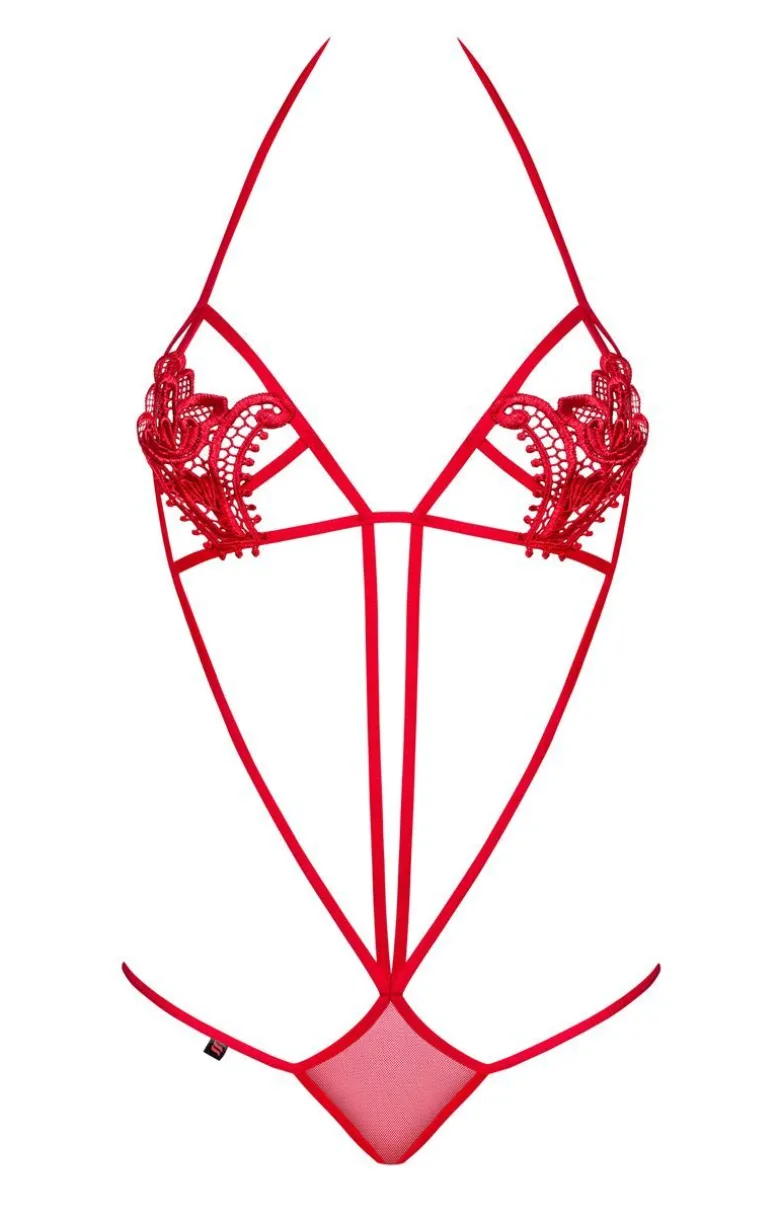 Obsessive czerwone body damskie ze sznureczków i koronki Luiza teddy red