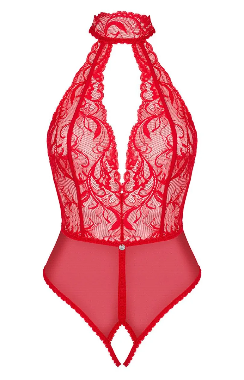 Obsessive Body|Body - czerwone koronkowe body damskie z otwartym krokiem Dagmarie
