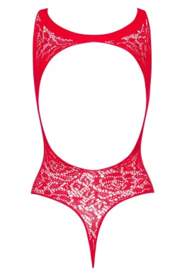 Obsessive Bodystocking|Body - czerwone siateczkowe body damskie z otwartym krokiem B120