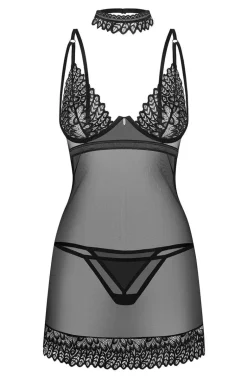 Damskie Obsessive Koszulki|Seksowna Koszula Nocna - damska koszulka nocna babydoll, stringi i choker Donarella