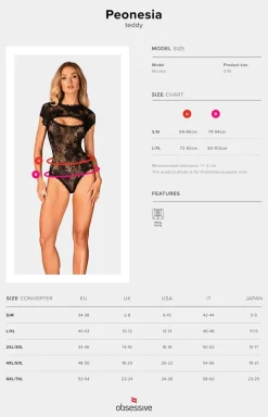 Obsessive koronkowe body damskie z krótkim rękawem Peonesia