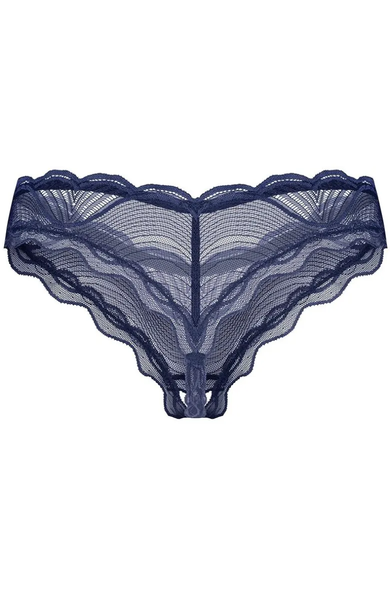Obsessive koronkowe stringi z otwartym krokiem Nightly Blue