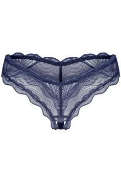 Obsessive koronkowe stringi z otwartym krokiem Nightly Blue