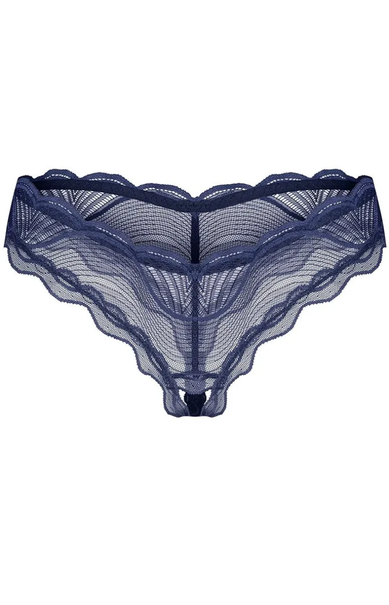 Obsessive koronkowe stringi z otwartym krokiem Nightly Blue