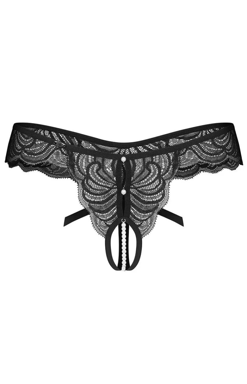 Damskie Obsessive Stringi Z Koronką|Stringi Damskie - otwarte stringi damskie z perłowym łańcuszkiem Trinise