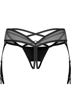 Obsessive otwarte stringi damskie z paskami do pończoch Dominna