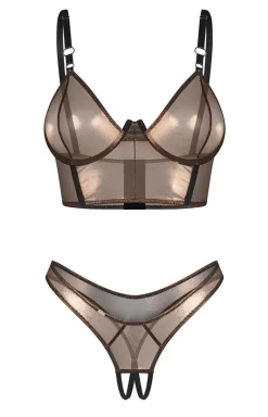 Obsessive połyskujący top i stringi otwarte Soranna
