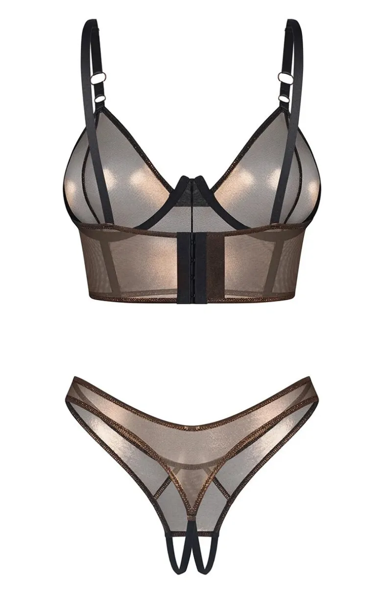 Obsessive połyskujący top i stringi otwarte Soranna