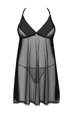 Obsessive prześwitująca czarna koszulka babydoll i stringi Latinesa