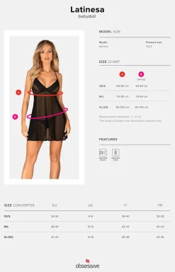 Obsessive prześwitująca czarna koszulka babydoll i stringi Latinesa