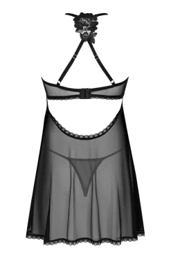 Obsessive prześwitująca czarna koszulka babydoll i stringi Latinesa