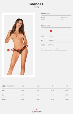 Damskie Obsessive Stringi Damskie - prześwitujące czarne stringi Glandez