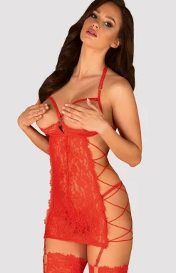 Obsessive Rediosa koszulka z otwartymi miseczkami i stringi