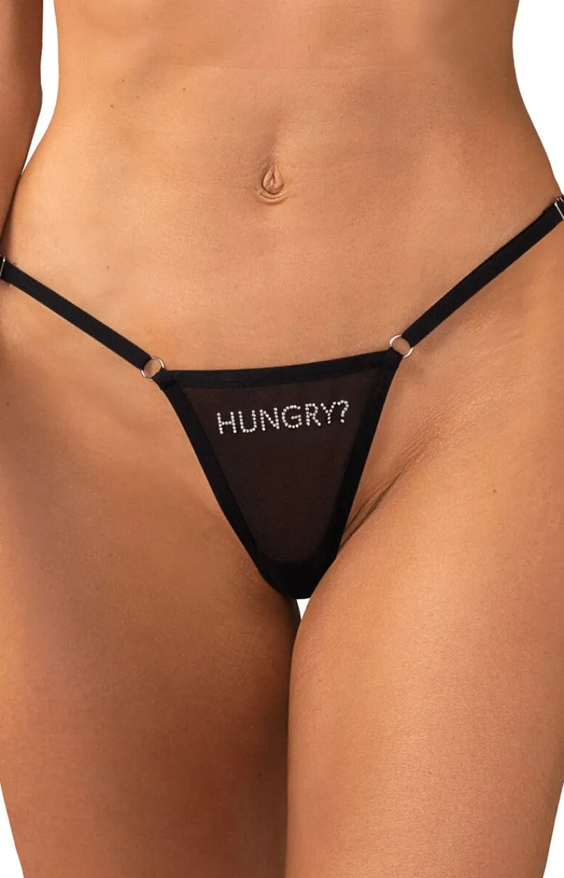 Damskie Obsessive Figi, Stringi, Panty|Stringi Sznurki - stringi damskie z napisem z cyrkonii Violami Hungry