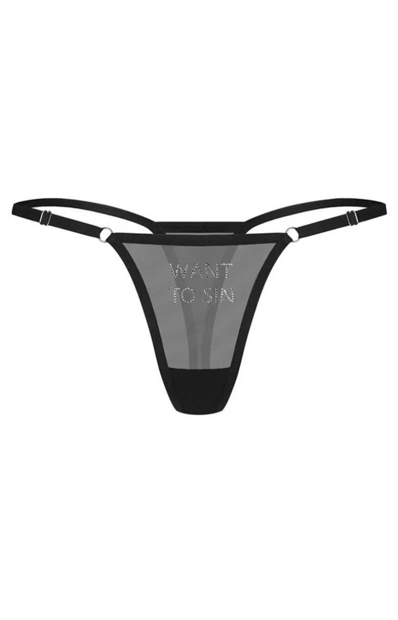 Obsessive stringi damskie z napisem z cyrkonii Violami Sin