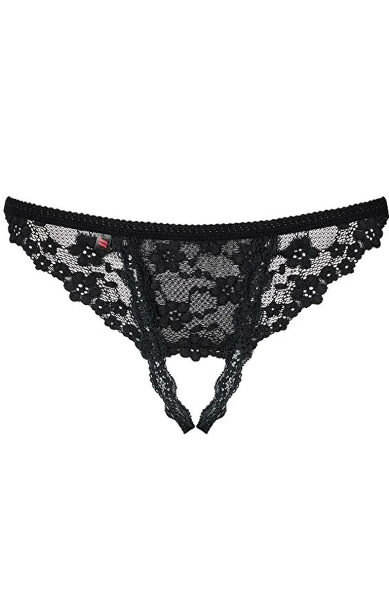 Obsessive stringi otwarte czarne z dziurką w kroku Letica