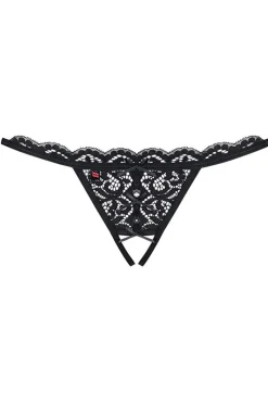 Damskie Obsessive Stringi Z Koronką|Stringi Sznurki - stringi otwarte czarne koronkowe z wycięciem w kroku 831-THC-1