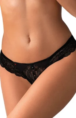 Obsessive stringi otwarte czarne koronkowe z dziurką Miamor