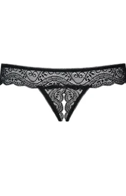 Obsessive stringi otwarte czarne koronkowe z dziurką Miamor