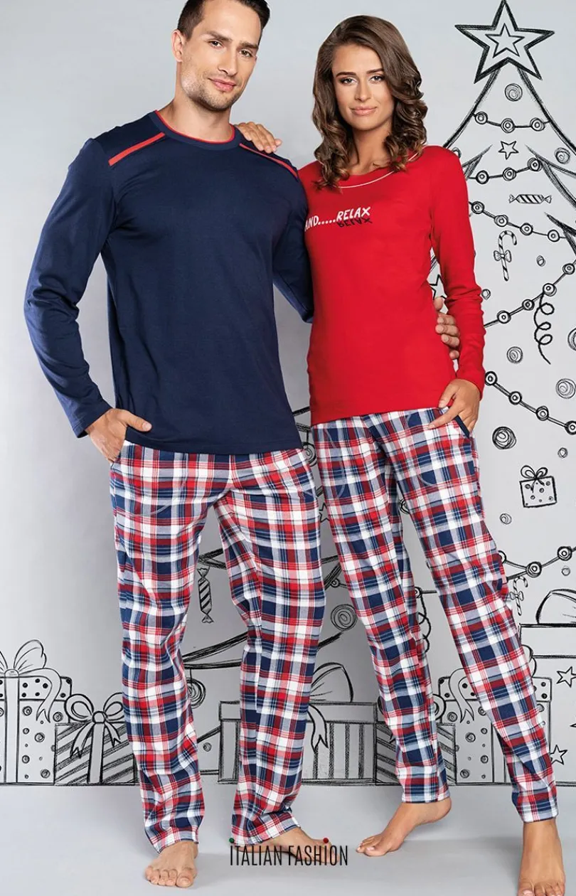 Damskie Italian Fashion Piżamy Bawełniane|Piżamy W Kratę - Olandia piżama damka dł.dł.