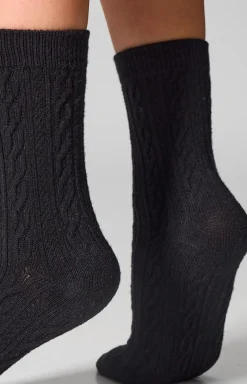 Damskie LEGS Skarpetki|Długie Skarpetki - 2-pack czarne skarpetki damskie z fakturą warkocza WC28 Velvet