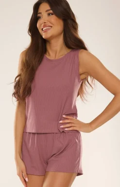 Damskie De Lafense Piżamy Damskie Krótkie - Piżama damska brudny róż Freya 695