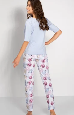 Damskie Momenti per me Piżamy Bawełniane|Piżamy Damskie Długie - Piżaa daska dwuczęściowa z kwiatowy otywe Charing