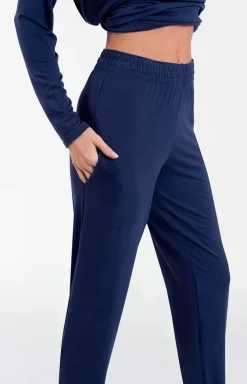 Damskie Italian Fashion Moda|Piżamy Damskie Długie - Piżaa daka granatowa z długi rękawe i długą nogawką Akord