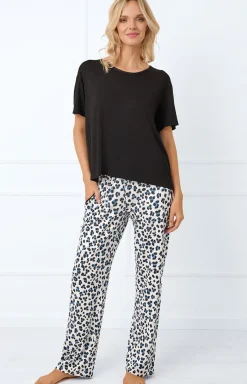 Damskie Italian Fashion Bielizna Homewear|Ciepłe Piżamy - Piżaa daka na krótki rękaw i długie podnie avanna