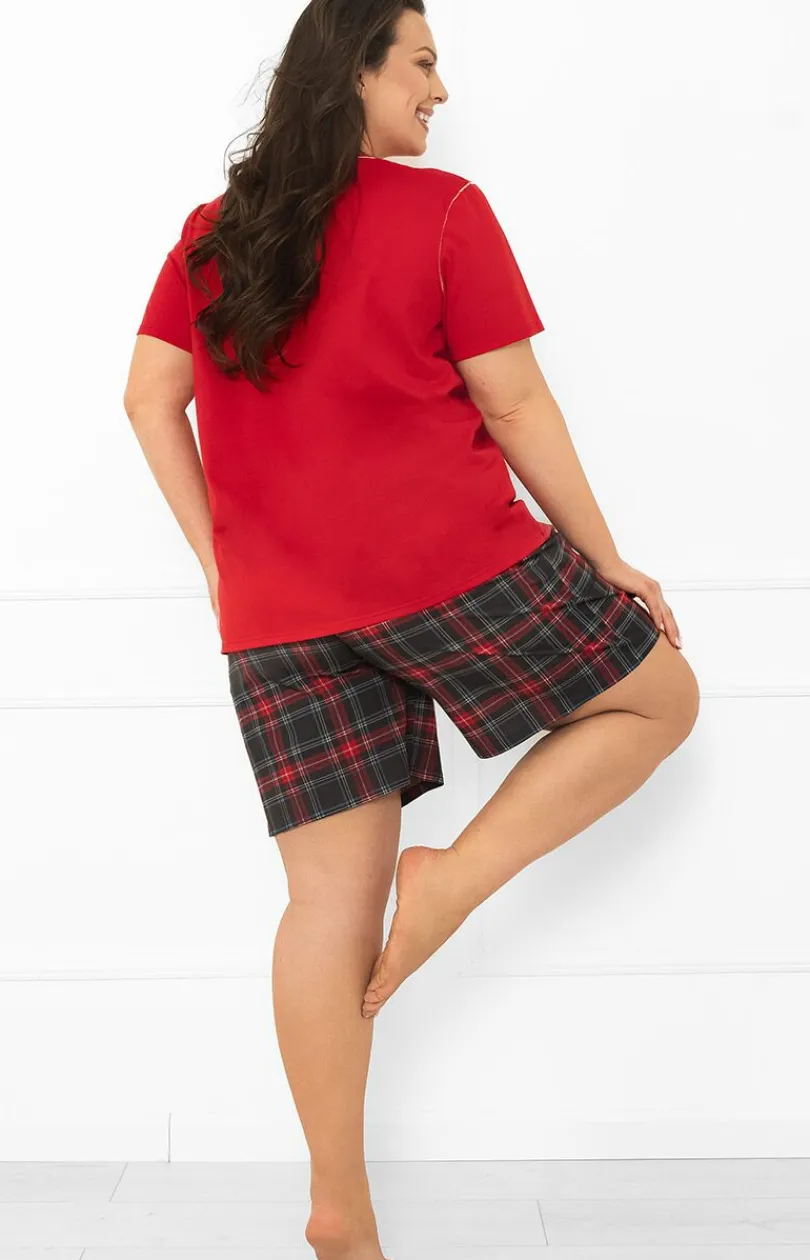 Damskie Italian Fashion Piżamy Damskie Krótkie|Bielizna Homewear - Piżama damska na krótki rękaw i krótkie spodnie czerwona Rozana
