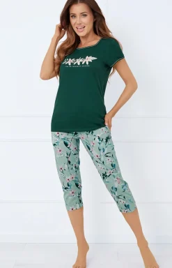 Damskie Italian Fashion Piżamy Bawełniane - Piżama damka na krótki rękaw i 3/4 podnie Floria
