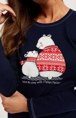 Damskie Italian Fashion Piżamy Rodzinne|Piżamy Damskie Długie - Piżama damska świąteczna z długim rękawem i długimi nogawkami granatowa Arktyka