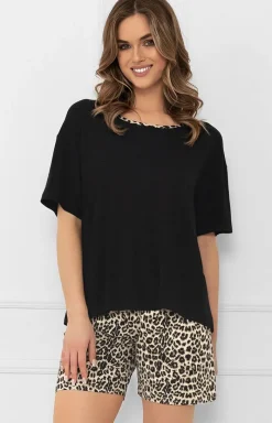 Damskie Italian Fashion Piżamy Damskie Krótkie|Bielizna Homewear - Piżaa daka w panterkę na krótki rękaw i krótkie podnie Kenia