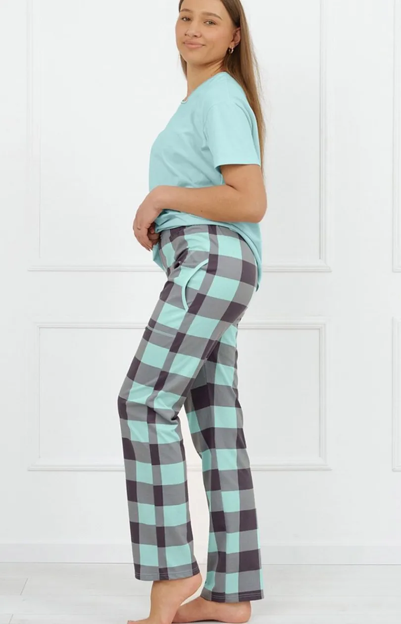 Damskie Italian Fashion Piżamy Damskie|Piżamy Dwuczęściowe - Piżaa daka z długii podniai w kratę Narina