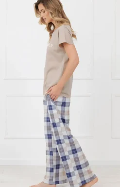 Damskie Italian Fashion Piżamy Damskie|Piżamy Dwuczęściowe - Piżama damska z długimi spodniami beżowa Rima