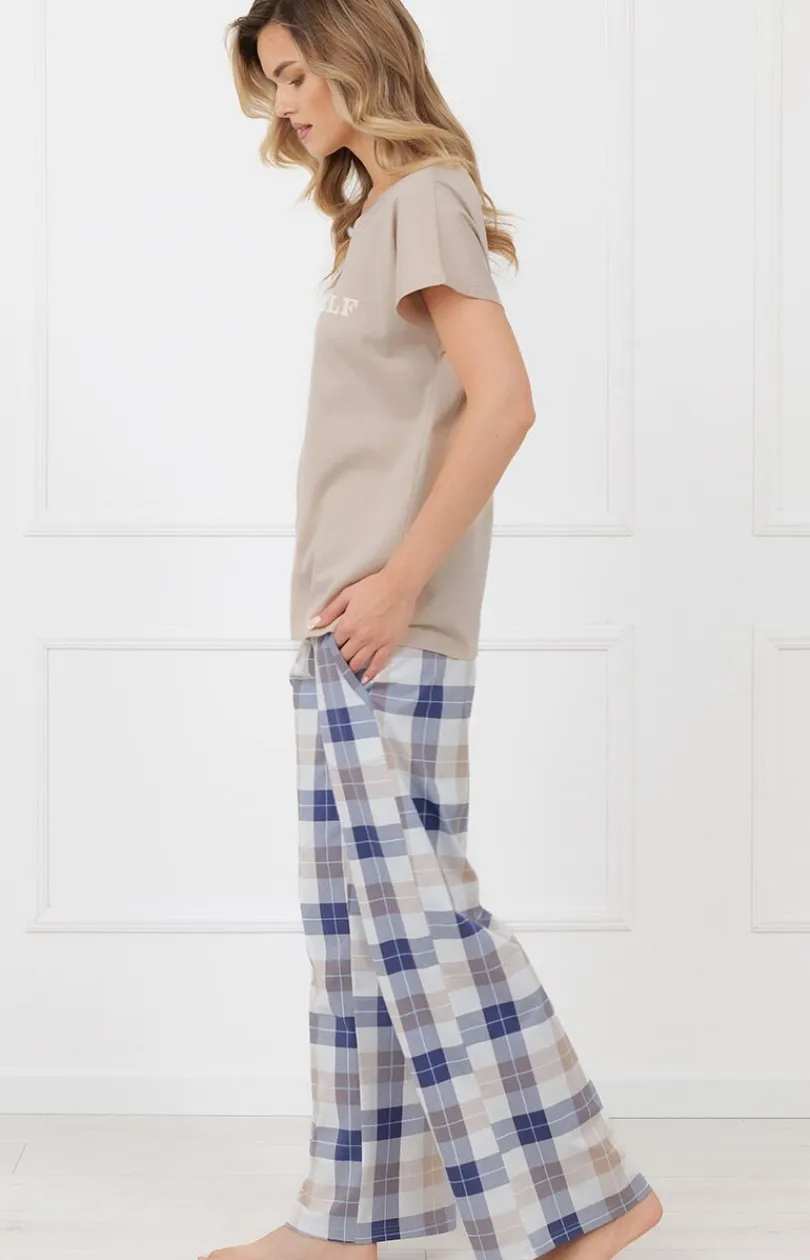 Damskie Italian Fashion Piżamy Damskie|Piżamy Dwuczęściowe - Piżama damska z długimi spodniami beżowa Rima