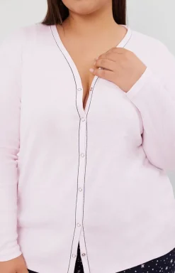 Damskie Italian Fashion Piżamy Bawełniane|Piżamy Rodzinne - Piżaa daska z długi rękawe różowo-granatowa ibra