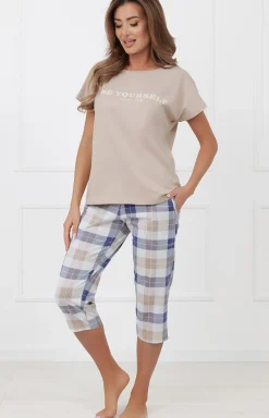 Damskie Italian Fashion Piżamy Damskie|Piżamy Bawełniane - Piżama damka ze podniami 3/4 beżowa Rima