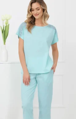 Piżama damska ze spodniami 3/4 jasnoturkusowa Sensual