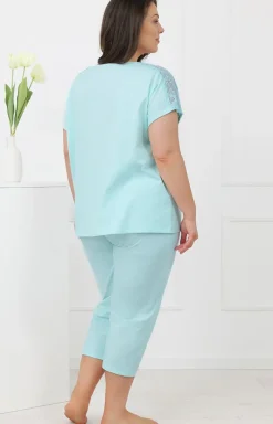 Piżama damska ze spodniami 3/4 jasnoturkusowa Sensual