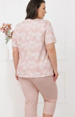 Damskie Italian Fashion Piżamy Damskie Krótkie|Piżamy Damskie - Piżama damska ze spodniami 3/4 łososiowa Eleni