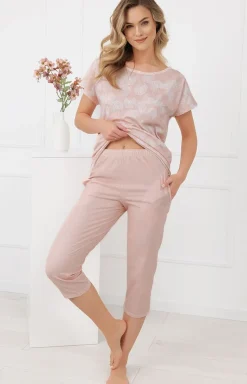Damskie Italian Fashion Piżamy Damskie Krótkie|Piżamy Damskie - Piżaa daska ze spodniai 3/4 łososiowa Kalina