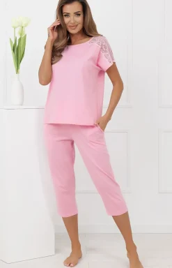 Damskie Italian Fashion Piżamy Damskie|Piżamy Bawełniane - Piżaa daka ze podniai 3/4 różowa enua