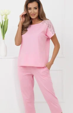 Damskie Italian Fashion Piżamy Damskie|Piżamy Bawełniane - Piżaa daka ze podniai 3/4 różowa enua