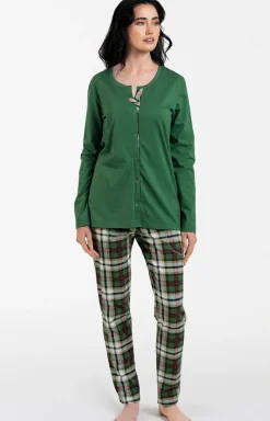 Damskie Italian Fashion Bielizna Ciążowa|Ciążowa Bielizna Nocna - Piżaa daka zieona w kratę Aaa