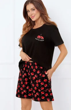 Piżama damska z krótkim rękawem i krótkimi spodenkami Cherry
